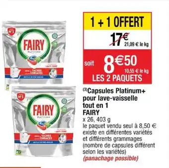 Cora x Carrefour FAIRY capsules platinum+ pour lave-vaisselle tout en 1 offre