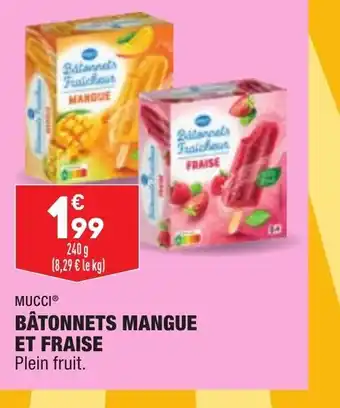 ALDI Mucci Bâtonnets Mangue Et Fraise offre