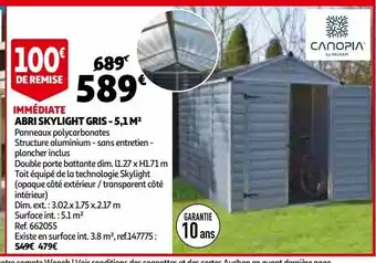 Auchan Abri skylight gris - 5,1 m2 offre