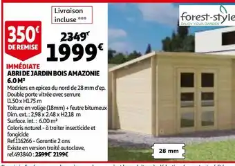 Auchan Abri de jardin bois amazonie 6.0 m2 offre