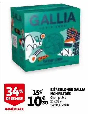 Auchan Bière blonde gallia non filtrée offre