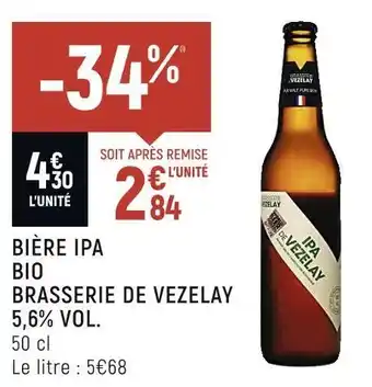 Petit Casino Brasserie de vezelay bière ipa bio 5,6% vol. offre