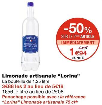 Monoprix Lorina limonade artisanale offre