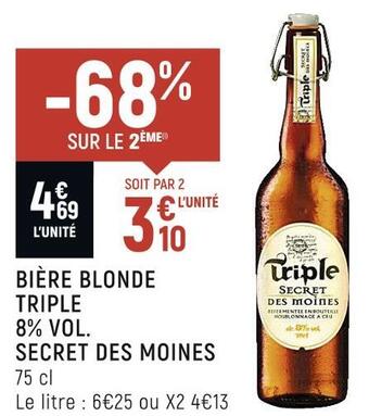 Triple bière blonde 8% vol. secret des moines
