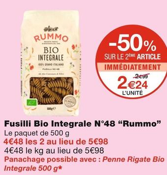 Monoprix Rummo fusilli bio integrale n°48 offre