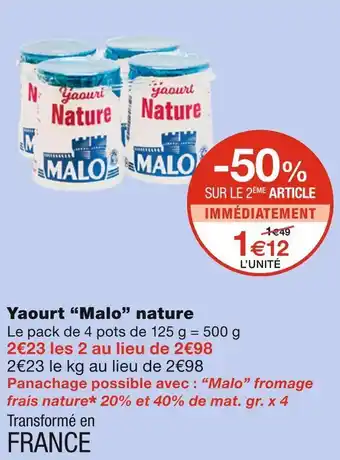 Monoprix Malo yaourt nature offre
