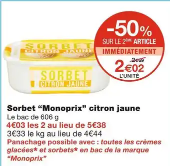 Monoprix sorbet citron jaune