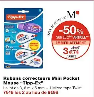 Monoprix Tipp-ex rubans correcteurs mini pocket mouse offre