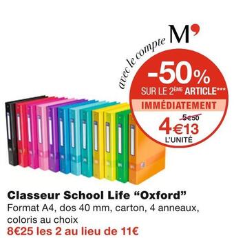 Monoprix Oxford classeur school life offre