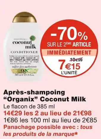 Monoprix Organix après-shampoing coconut milk offre