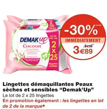 Monoprix Demak up lingettes démaquillantes peaux sèches et sensibles offre