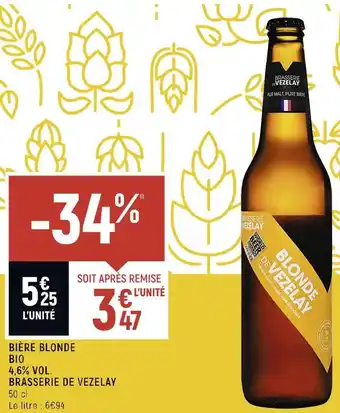 Spar Brasserie de vezelay bière blonde bio 4,6% vol. offre