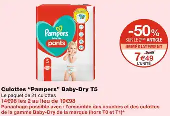 Monoprix Pampers culottes baby-dry t5 offre