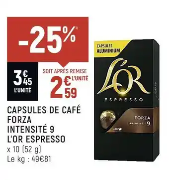 Spar L’or capsules de café forza intensité 9 espresso offre