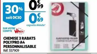Auchan Chemise 3 rabats polypro a4 personnalisable offre