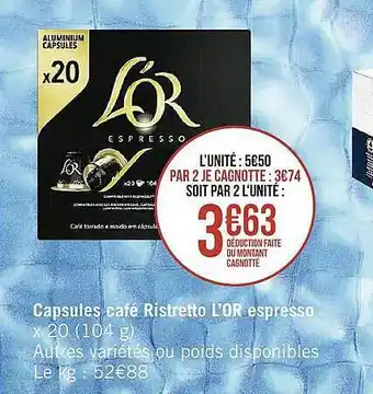 Casino Supermarchés Capsules café ristretto l'or espresso offre