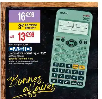 Cora x Carrefour Calculatrice scientifique fx92 casio offre