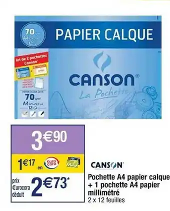 Cora x Carrefour Pochette a4 papier calque + 1 pochette a4 papier millimétré canson offre