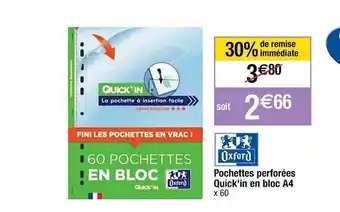 Cora x Carrefour Pochettes perforées quick'in en bloc a4 oxford offre