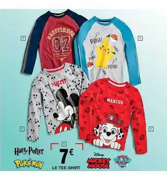 Cora x Carrefour Le tee-shirt harry potter, pokémon, disney mickey mouse, paw patrol offre