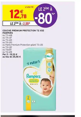 Intermarché Couche Premium Protection T2 X52 Pampers offre