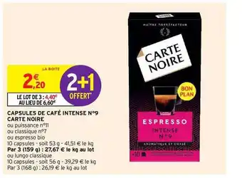 Intermarché Capsules De Café Intense N°9 Carte Noire offre