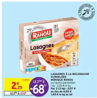 Intermarché Lasagnes à La Bolognaise Surgelées Monique Ranou offre