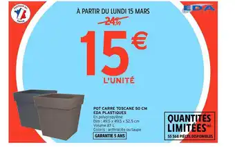 Intermarché Pot Carré Toscane 50 Cm Eda Plastiques offre