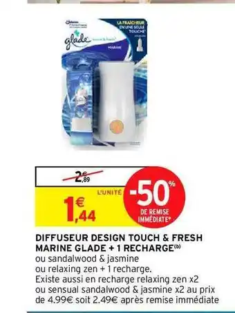 Intermarché Diffuseur Design Touch & Fresh Marine Glade + 1 Recharge offre