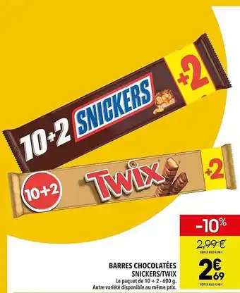 Barres chocolatées snickers-twix