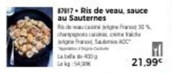 Thiriet Ris de veau, sauce au sauternes offre