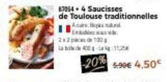 Thiriet 4 saucisses de toulouse traditionnelles offre