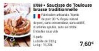 Thiriet Saucisse de toulouse brasse traditionnelle offre