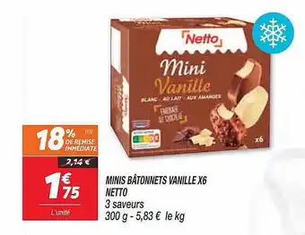 Netto Minis bâtonnets vanille x6 netto offre