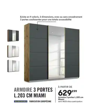 BUT Armoire 3 Portes L.203 Cm Miami offre