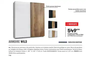 BUT Armoire 2 Portes Coulissantes L.181 Cm Wild offre