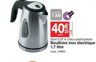 Promocash Bouilloire Inox électrique 1.7 Litre offre