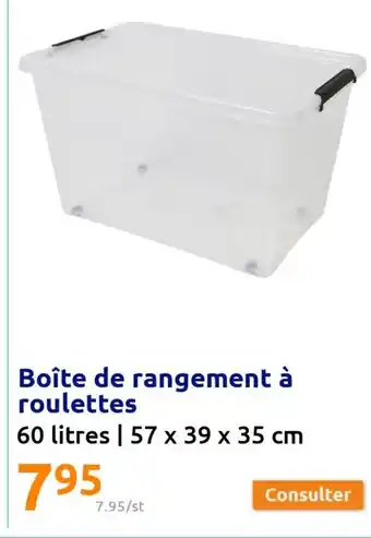 Action Boîte de Rangement à Roulettes 60litres offre