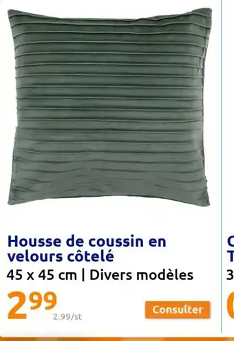 Action Housse de Coussin En Velours Côtelé offre