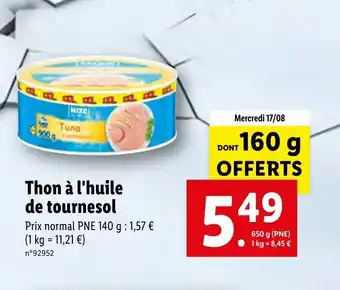 Lidl Thon à l'Huile de Tournesol offre