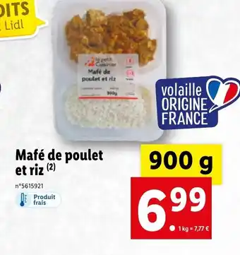 Lidl Mafé de poulet et riz offre