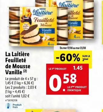 Lidl La Laitière feuilletv de mousse vanille offre