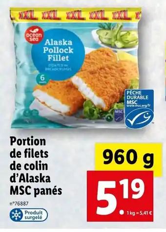 Lidl Portion de filets de colin D'Alaska MSC panés offre