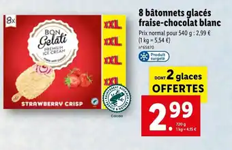 Lidl 8 Bâtonnets Glacés fraise- chocolat blanc offre