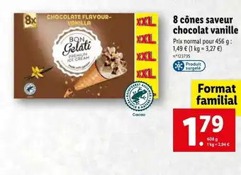 Lidl 8 Cônes saveur chocolat vanille offre