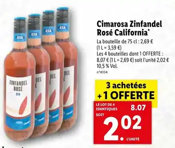 Lidl Cimorasa Zinfandel Rosé california offre