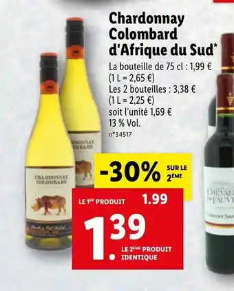 Lidl Chardonnay Colo,nard D'Afrique Du Sud offre