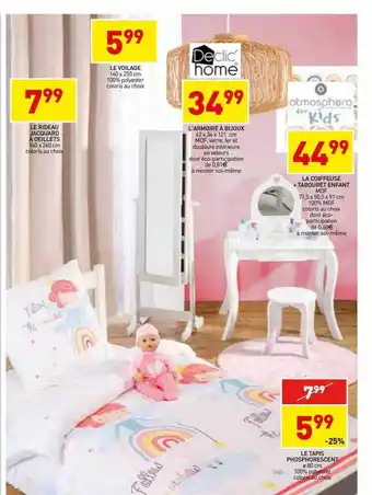 Stokomani Le rideeaux jacquard à oeillets, le voilage, l'armoire à bijoux, la coiffeuse + tabouret enfant offre