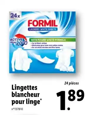 Lidl FORMIL lingettes blancheur pour linge offre