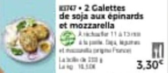 2 galettes de soja aux épinards et mozzarella